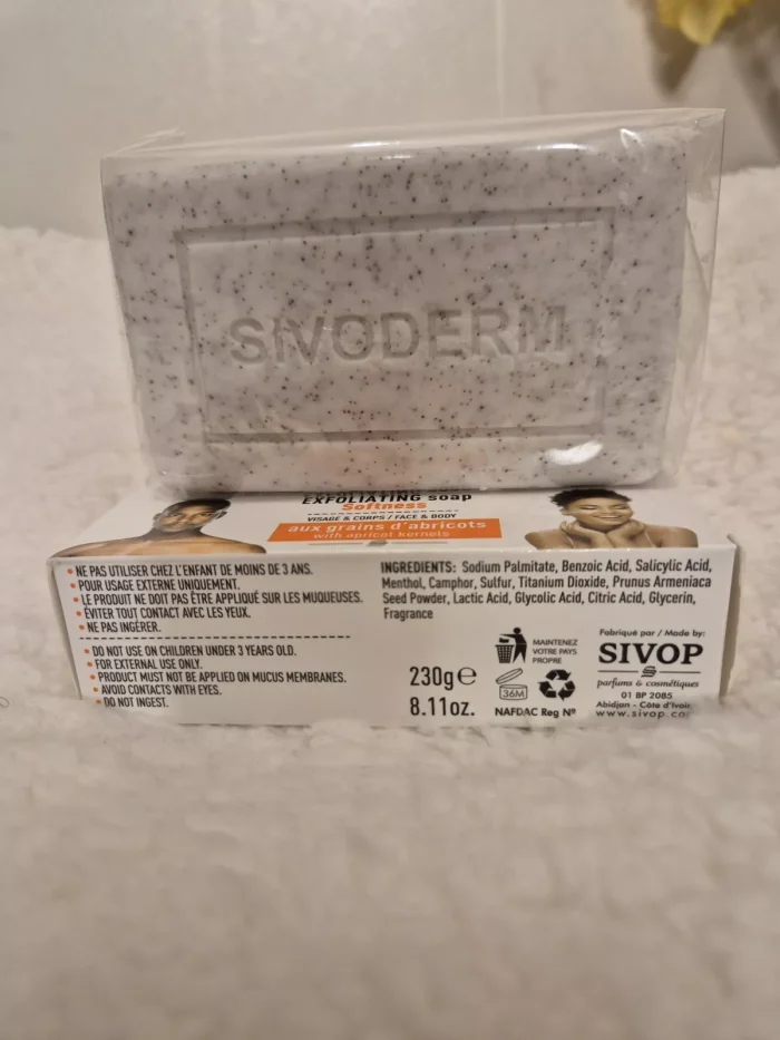 SIVODERM Exfoliating Face & Body Soap with Apricot Kernels 230g - Image 4