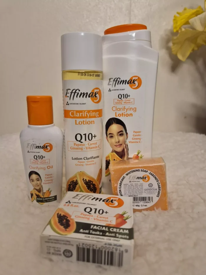 EFFIMAX 5 Q 10 - Cleanser Lotion 160ml Lotion 220ml Facial Cream 25 ml Soap 60gr Oil 60ml