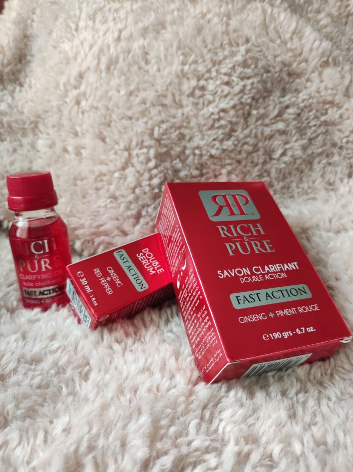 RICH & PURE Body Oil 60 ml- Double Serum 60ml & Clarifying Soap 190 grs